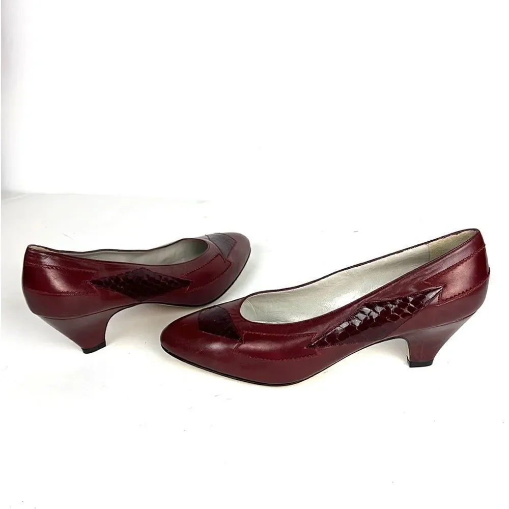 NWOB GALO Italy Classic Leather Burgundy Heels Pumps Shoes size 39 1/2 US 8,5